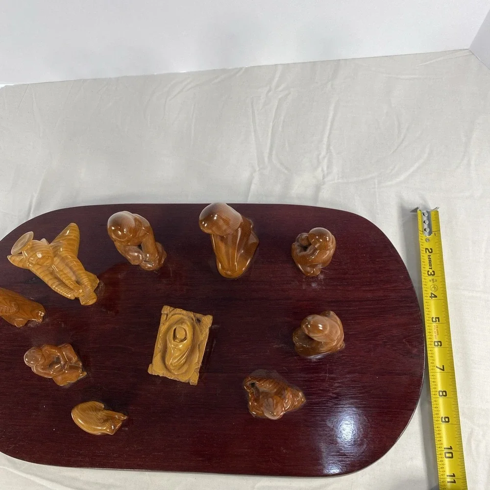 Abstract Carved Wood Nativity Set on Display Board | Modern Style | As-Is